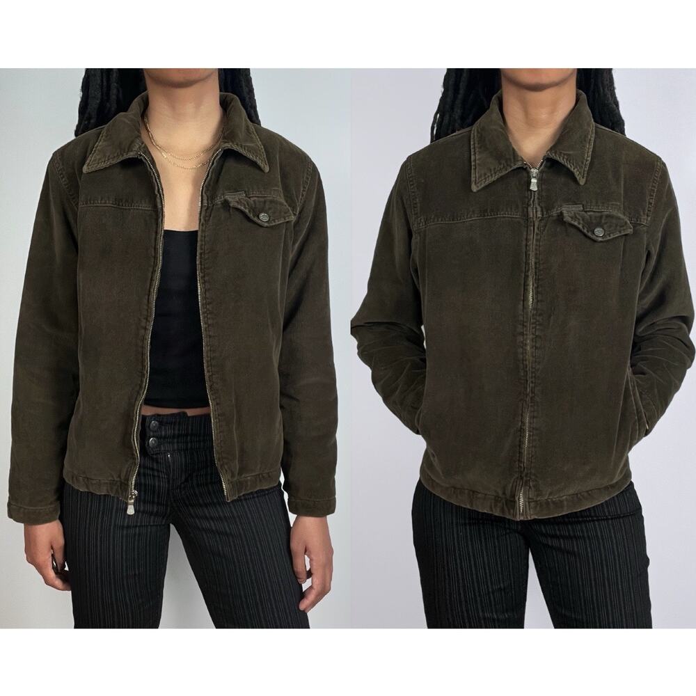 Vintage Y2K Calvin Klein Womens Trucker Style Zip Jacket Green Small Light Coat